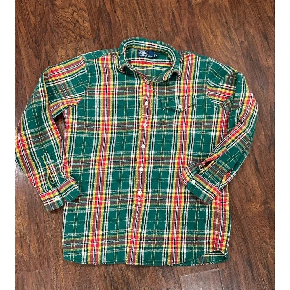 Vintage 90s POLO Ralph Lauren Outfitters Heavyweight Plaid Flannel Shirt M 92 94